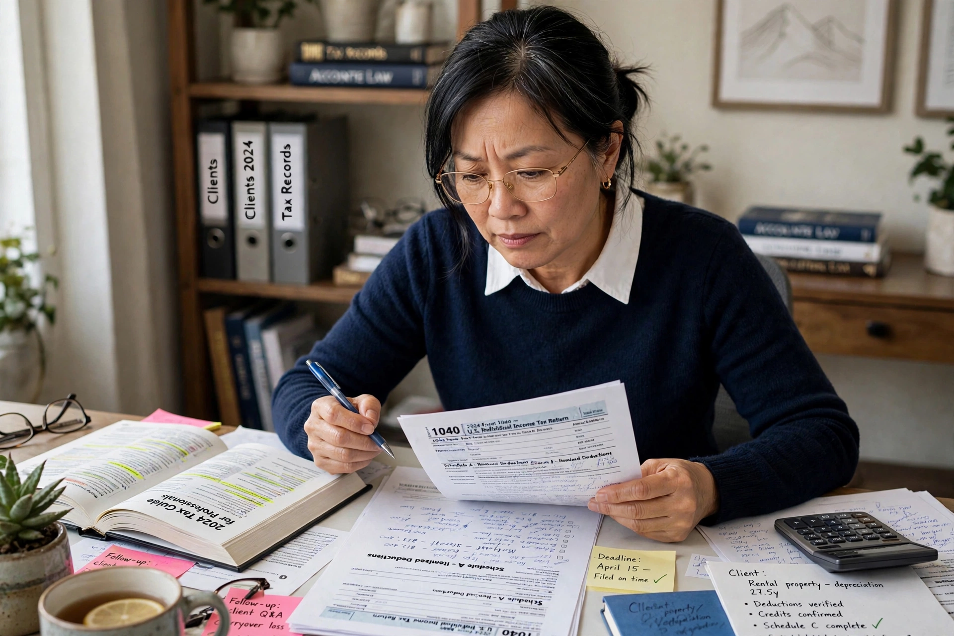 A tax professional working through a tax concept, unsure whether she truly understands it